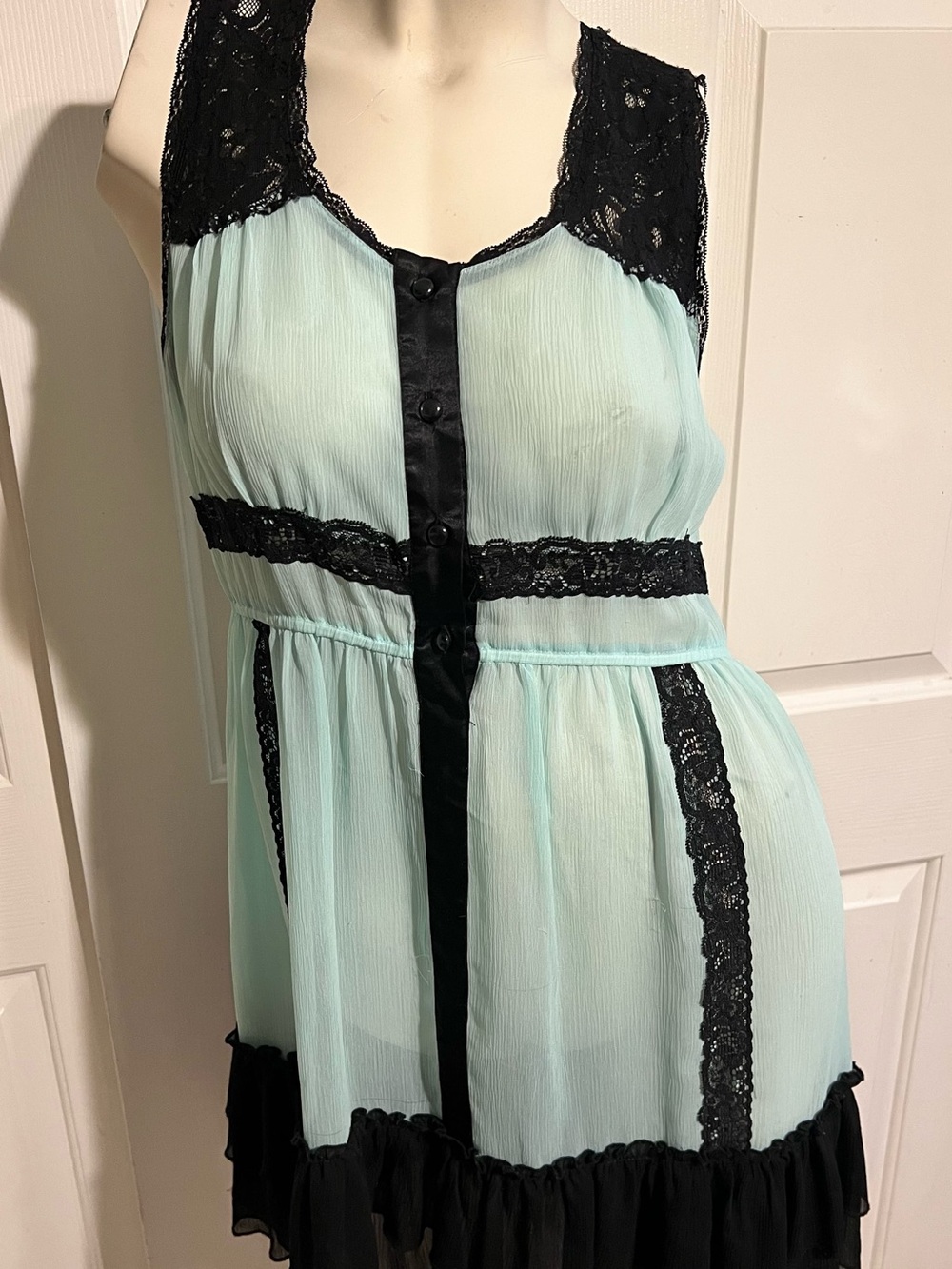 Women’s Sheer Mint & Black Lace Dress